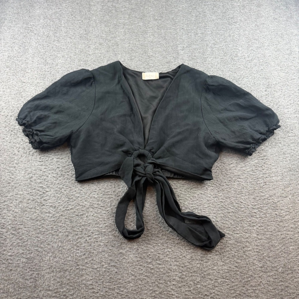 Altar'd State Crop Top Women's Size M Black Front Ring Puff Sleeve TDSW3828AIMK‎